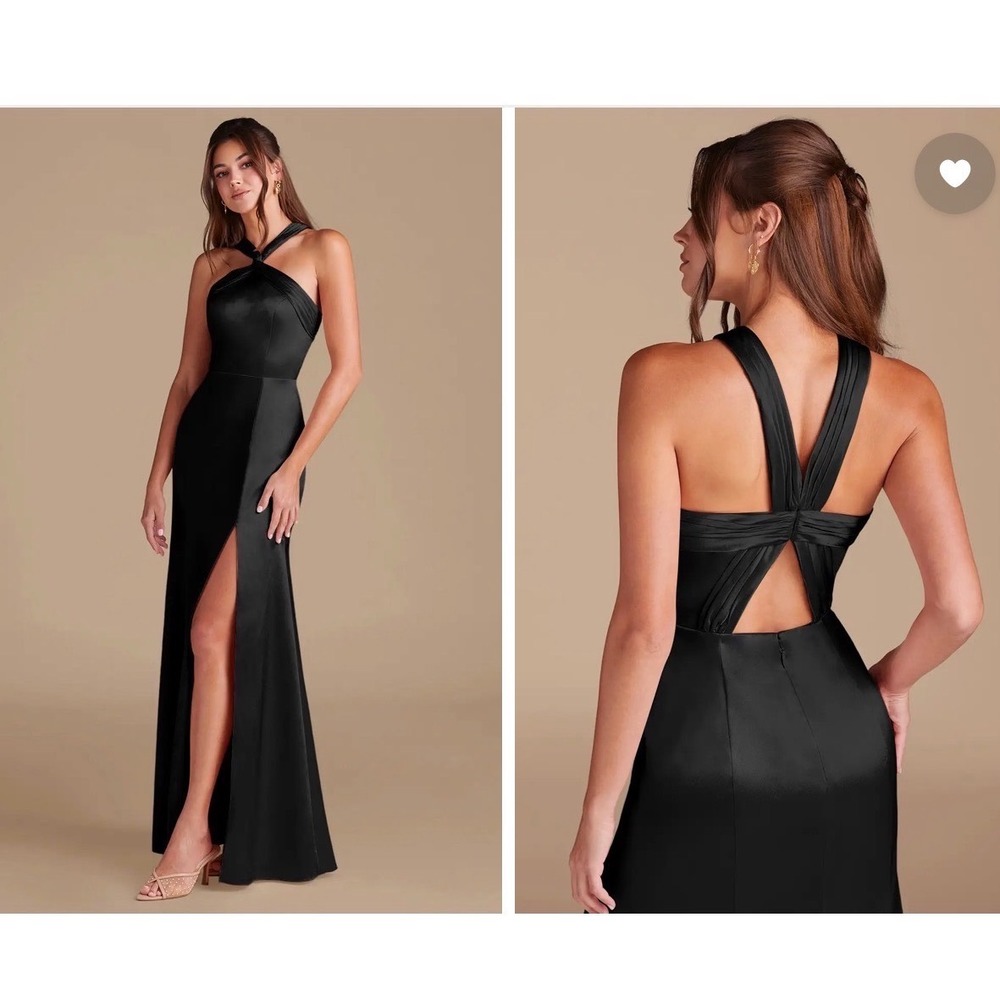 Azazie Rue Black Metallic Satin Mermaid Pleated Halter Formal Maxi Dress Sz A6